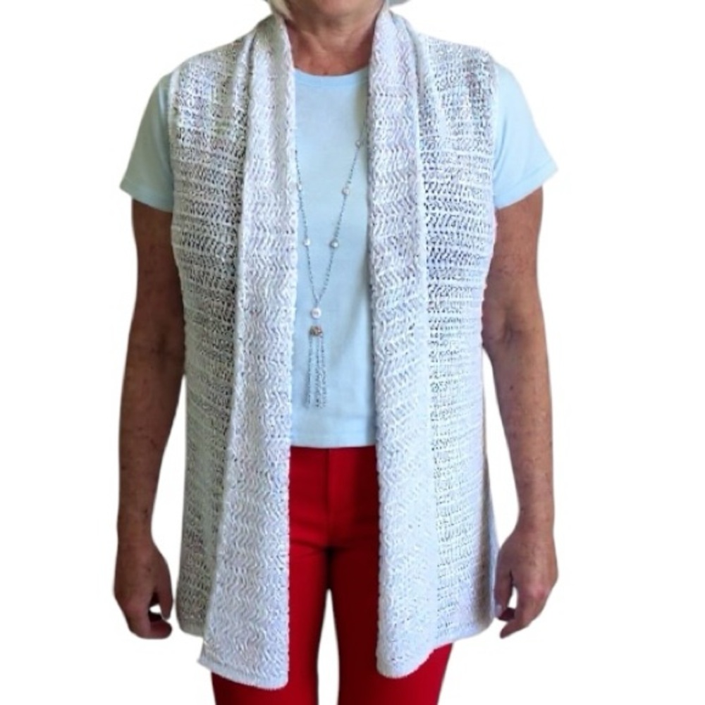 J. MCLAUGHLIN Linna Sleeveless Open Cardigan Sweater Vest Bright White size M